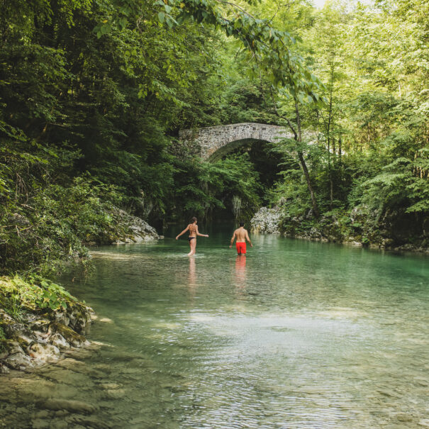 Swimming in Nadiža river, Soča Valley